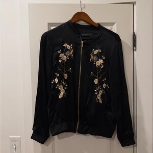 Zara Black Floral Embroidered Bomber Jacket XS / S